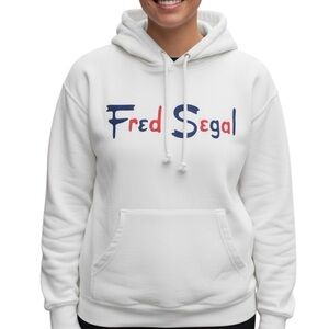 FRED SEGAL unisex White Hoodie Sweatshirt with Red and Blue Logo XS Los Angeles